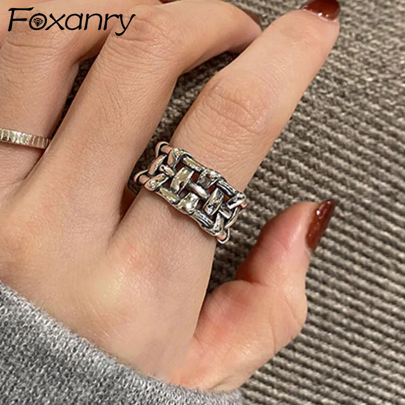 Foxanry Silver Color Width Rings for Women Couple New Fashion Creative Vintage Winding Geometric Punk Party Jewelry Gifts