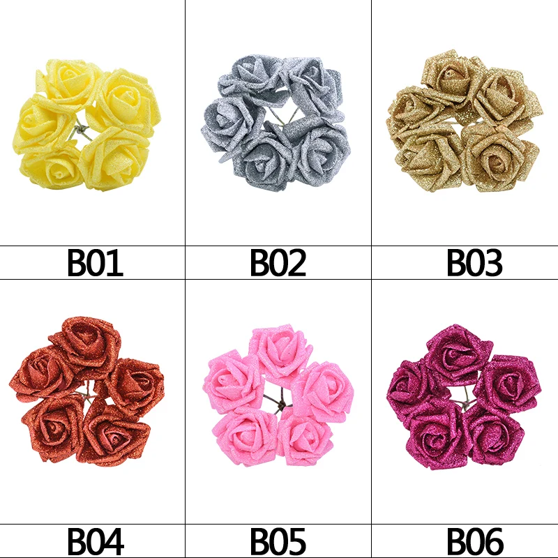 5/10/20pcs 6cm Gold Silver Rose Flower Glitter Foam Flower Artificial Rose Bouquet Wreath Decorative Xmas Wedding DIY Supplies - Image 3