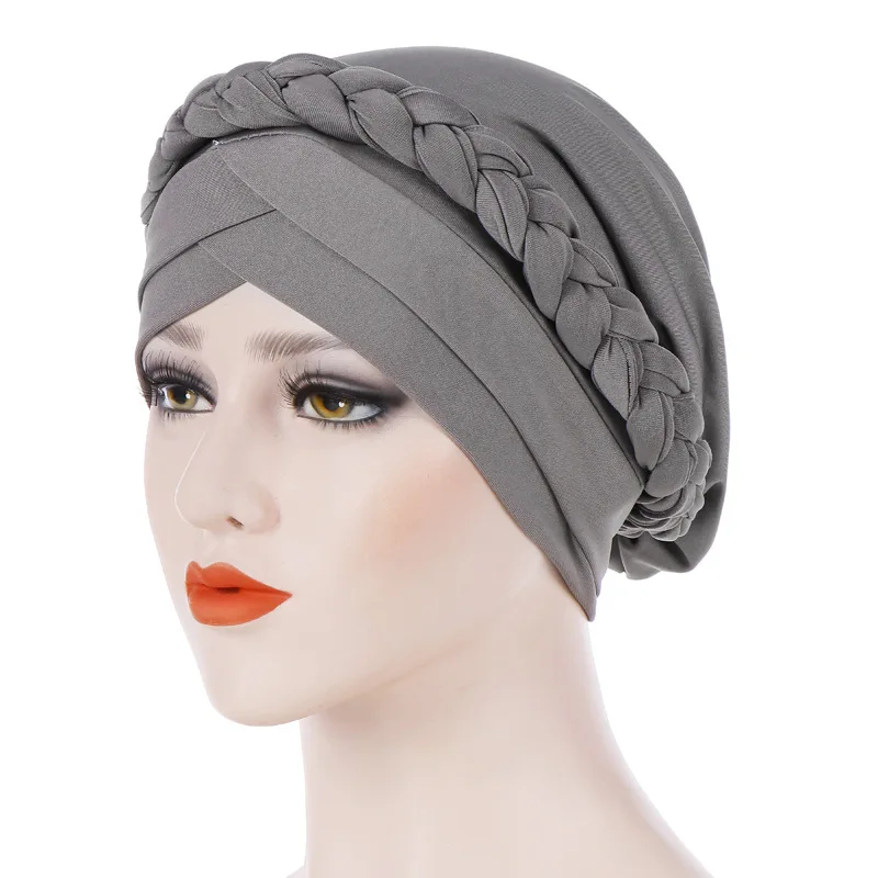 Forehead Cross Turban Bonnet For Women Pure Color Cotton Braid Inner Hijabs Indian Wrap Hijab Underscarf Caps Muslim Headdress