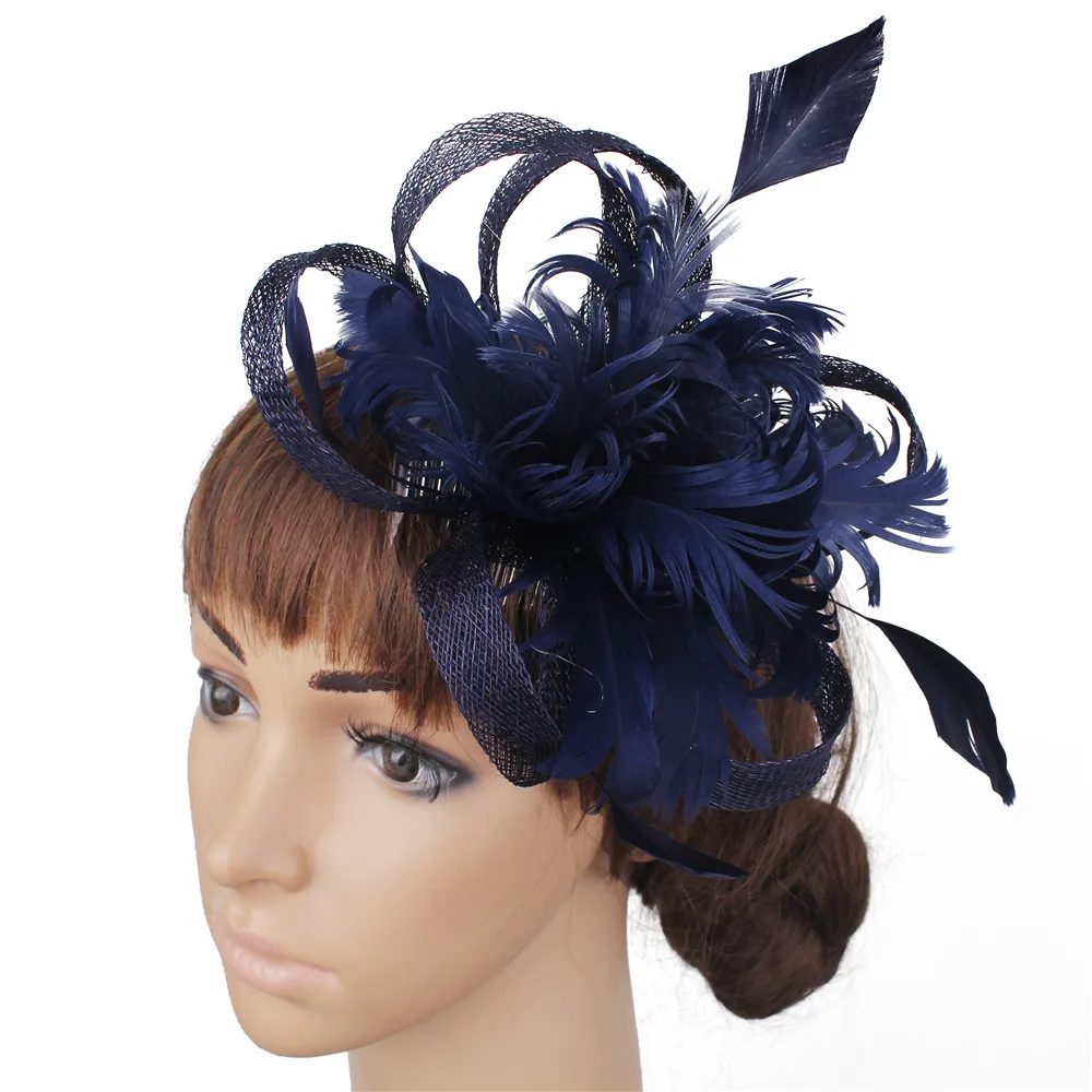 

Women Wedding Hats Fascinator Mesh Headwear Ribbons And Feathers For Fashion Marron Bridal Headwear Wedding Feather Accessories