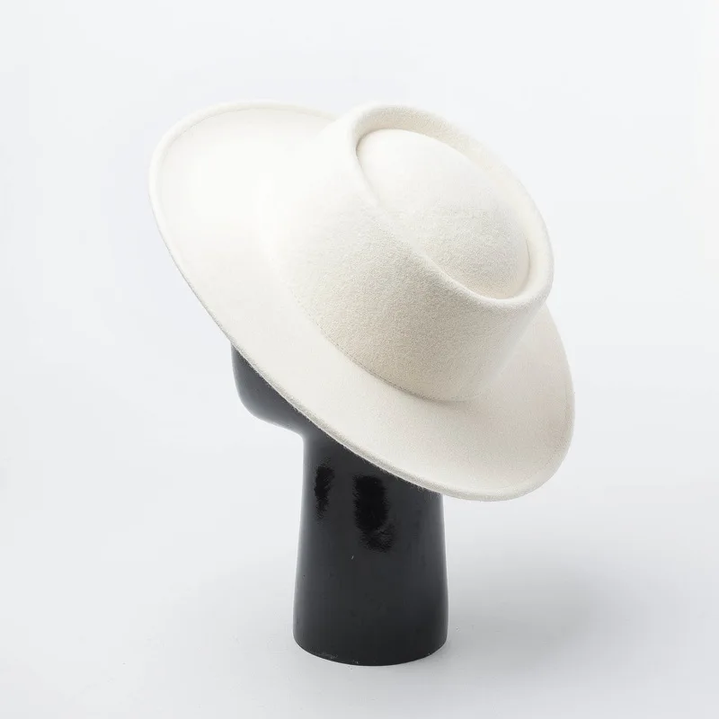 

Wool Women Fedora Hat Authentic White Wide Brim Hat Elegant Lady Party Hat Fascinator Hat Size 56-58CM