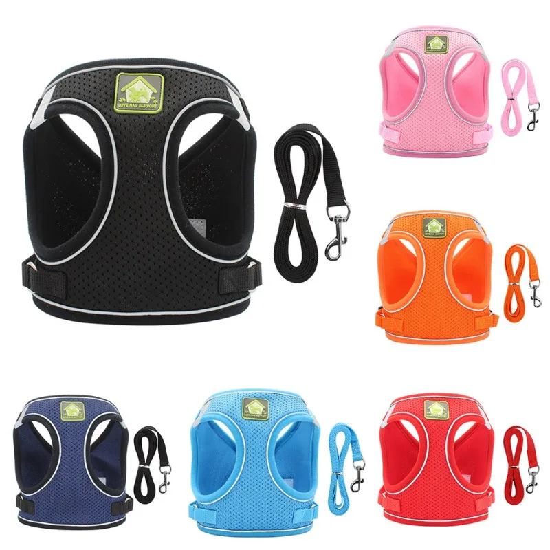 Nylon Pet Dog Harness No Pull Adjustable Dog Leashes Breathable Classic Run Leash Strap Belts Anti-Breakaway With Traction Chest