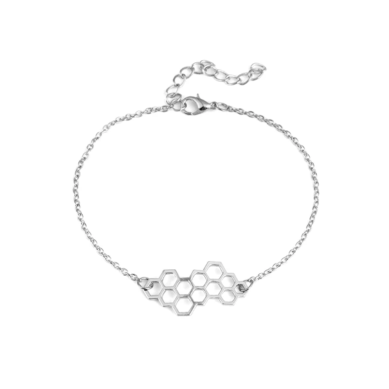 Silver Color Tiny Honeycomb Bracelet For Women Cute Girls Sideways Beehive Chain Bracelets On Hand Female Jewelry Party Gifts