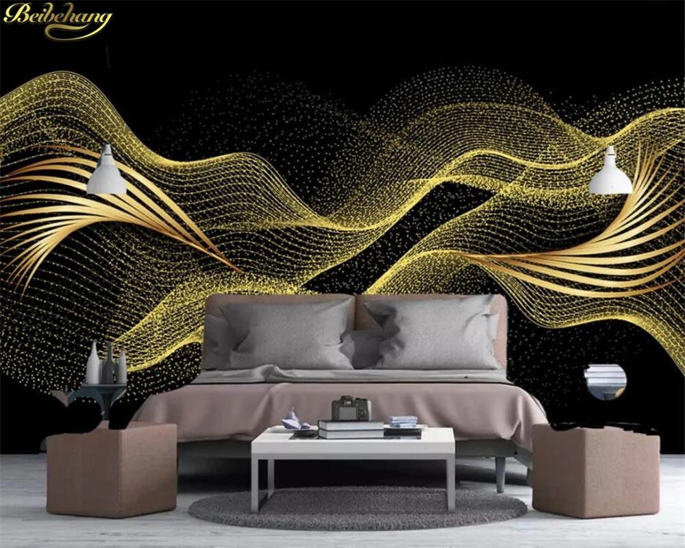 Beibehang Custom 3d Behang Moderne Creatieve Licht Luxe Gouden Bladeren Lijn Drie-Dimensionale Achtergrond Muurschildering