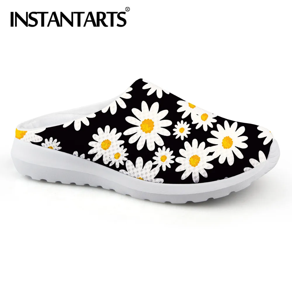 

INSTANTARTS Beauty Daisy White Floral Printing Summer Mesh Sandals for Girls Indoor Slippers Women Casual Beach Sandalias Mujer