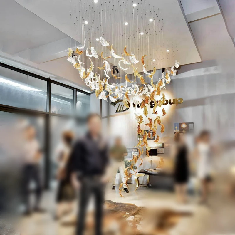 Italy Designer Murano Glass Feather Chandeliers Luxury Ceiling Art Decoration Hand Blown Glass Crafts