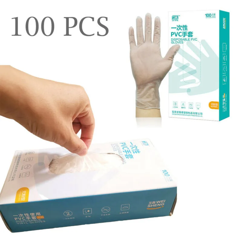 100Pcs Disposable Clear Vinyl PVC Gloves Powder Latex Free Cleaning Food Grade Safety Work Glove