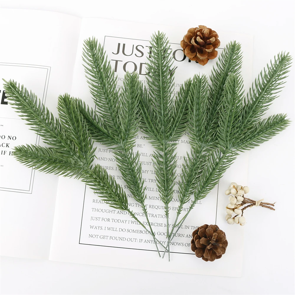 10PCS Artificial Pine Needle Fake Green Leaf Tree Branch Foliage Leaves Plant For Christmas Home Party Wedding Garden Decoration