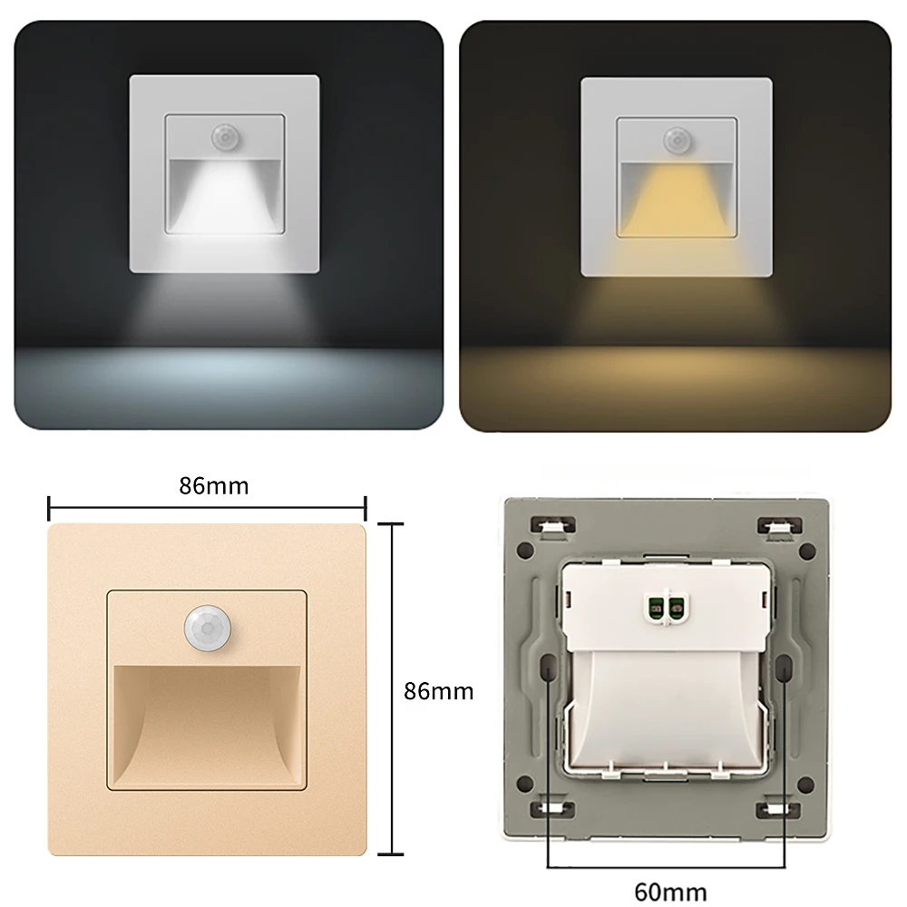 SANDIY Sensor Wall Lamps Smart Night Light Recessed Step Lights for Home Staircase Ladder Kitchen Decoration Luminary 110V/220V