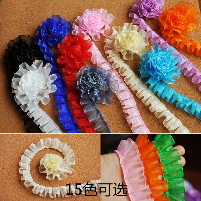 2.5cm Wide Color Pleated Mesh Fabric Fine Lace Ribbon DIY Skirt Shoes Bag Sewing Accessories Dolls Clothing Decoration