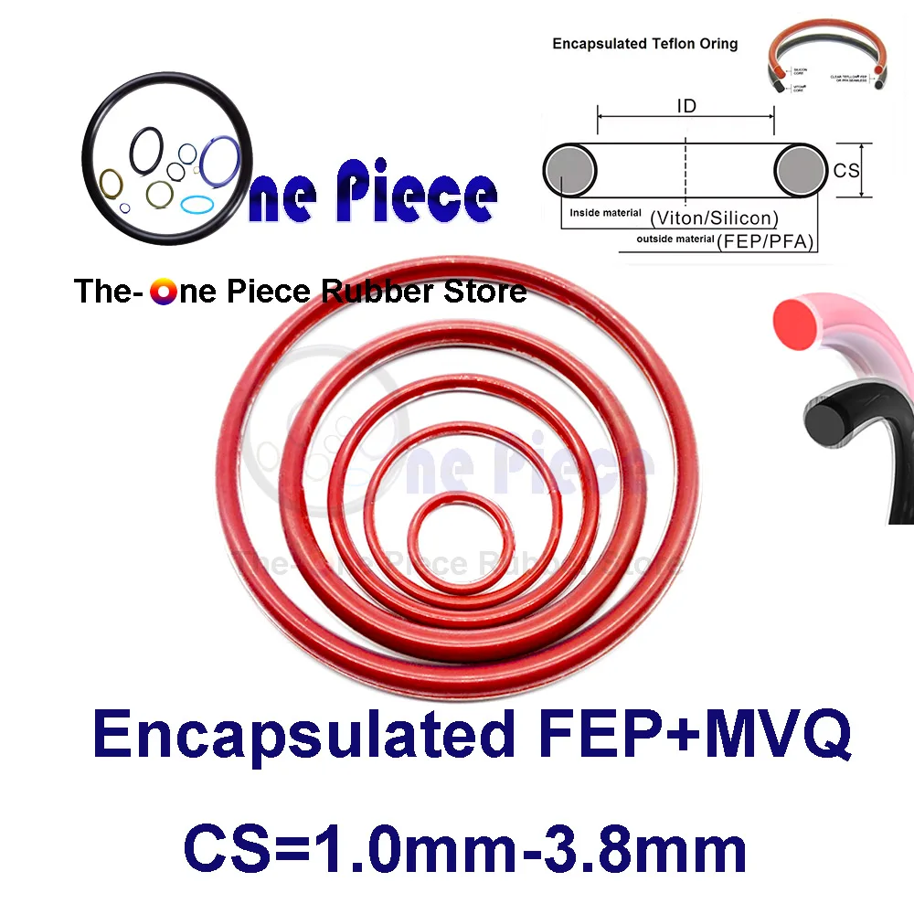 FEP ORing CS=1-3.8 mm IDXCS FEP/Silicone / FKM FEP- ORING Encapsulated FEP+MVQ+FPM O RING FEP Coating MQV gasket