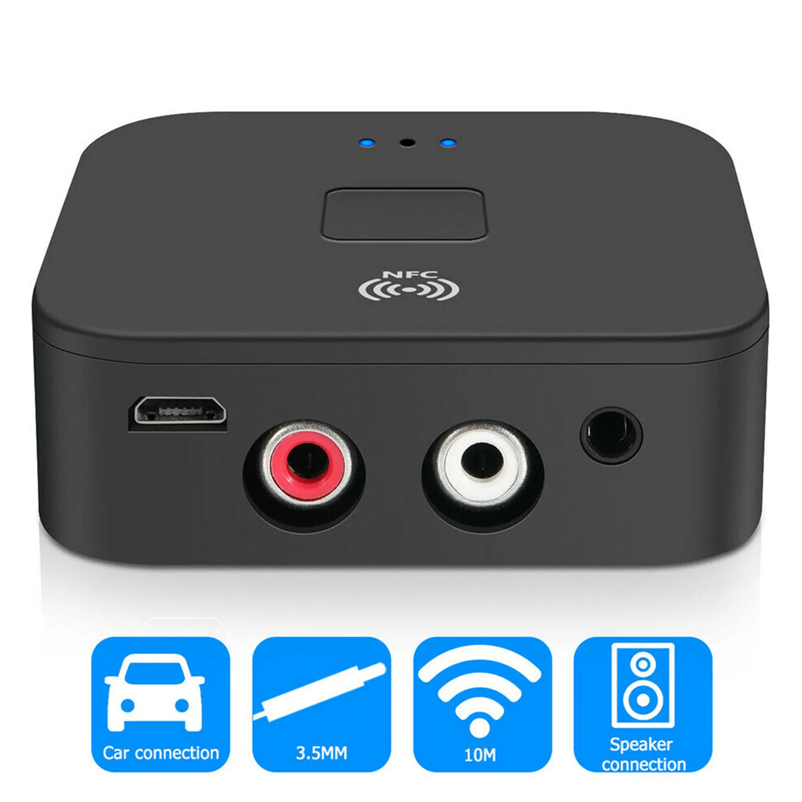 Bluetooth 5.0 Receiver Wireless 3.5mm Jack AUX NFC to 2 RCA Audio Stereo Adapter