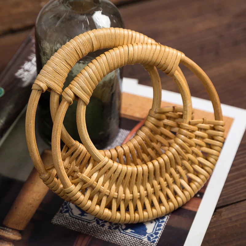 One Pair Rattan Weave Bag Handle Diy Handbag Accessories Handmade Vintage Bag Handle Parts Bamboo Handles Wholesale