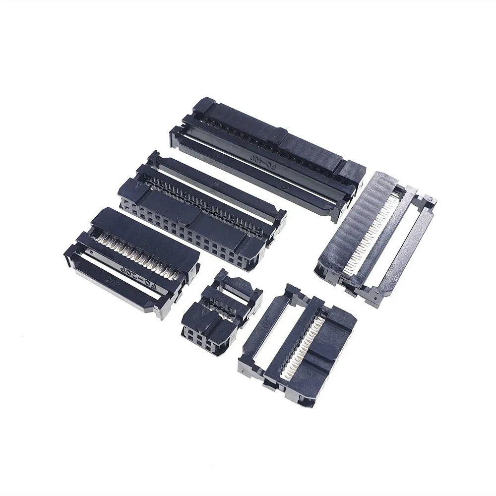 100 Pcs IDC Socket 2.54 MM Pitch 6 8 10 12 14 16 18 20 24 26 30 34 40 44 50 60 64 Pin Female 1.27MM Ribbon Cable Connector Crimp