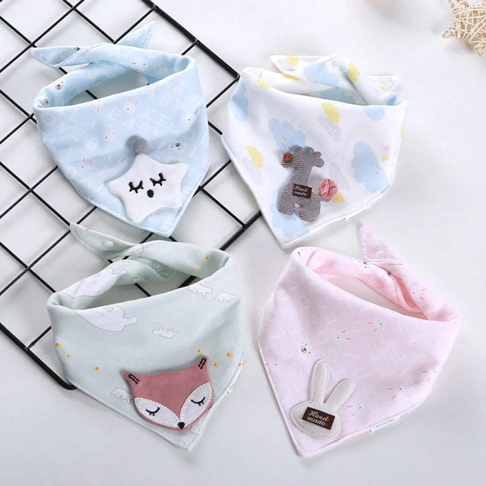 4 Pieces Baby Bibs Cotton Triangle Double Cartoon Saliva Towel Baby Boys Girls Feeding Apron Bandana Bibs Newborn Accessories