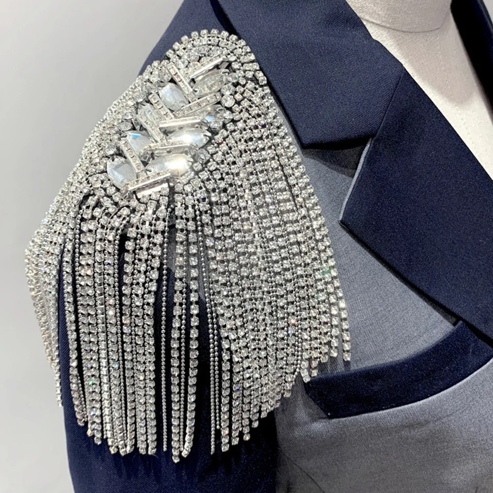 Fashion Handmade Shoulder Jewelry Tassel Rhinestones Epaulettes Clothing Accessories Brooch Epaulet Shoulder Brooches