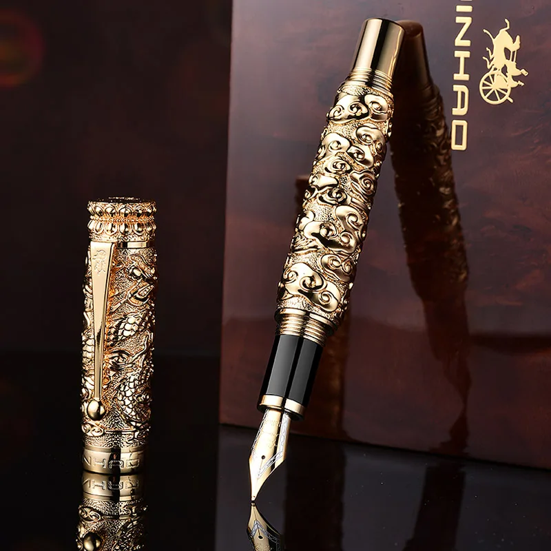 luxury quality jinhao Relief Dragon Huabiao Fountain Pen Copper elegante INK pen Business Stationery Office school supplies