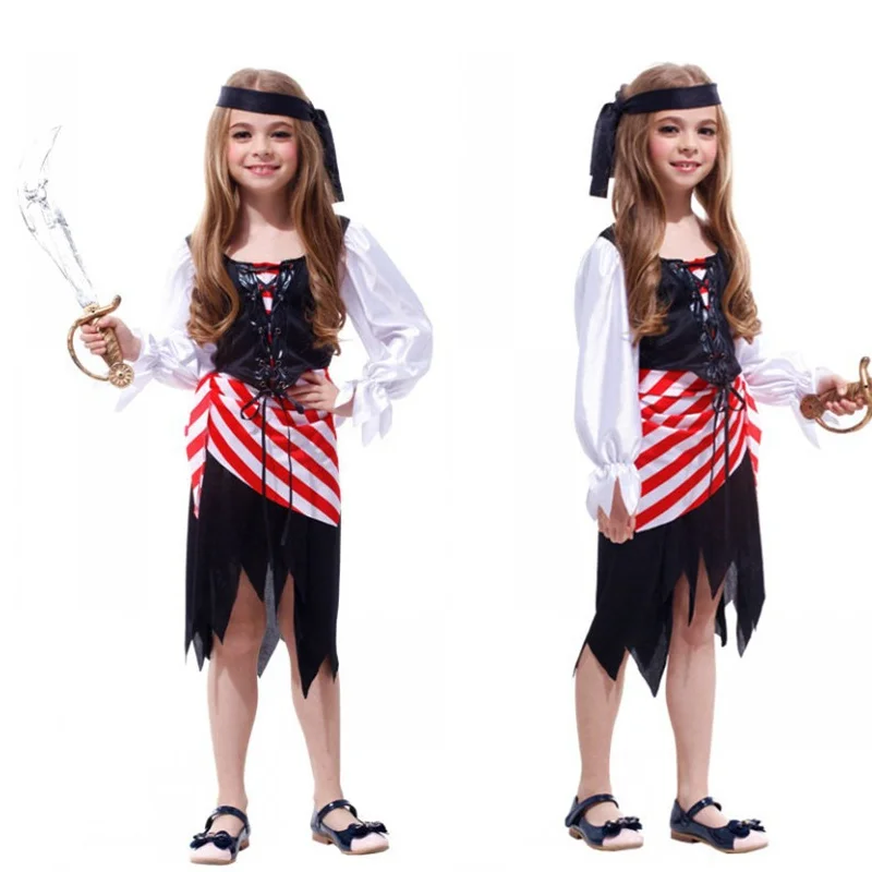 

Children Kids Halloween Pirate Costumes Girls Pirates Of The Caribbean Cosplay Carnival Purim Masquerade Role Play Party Dress