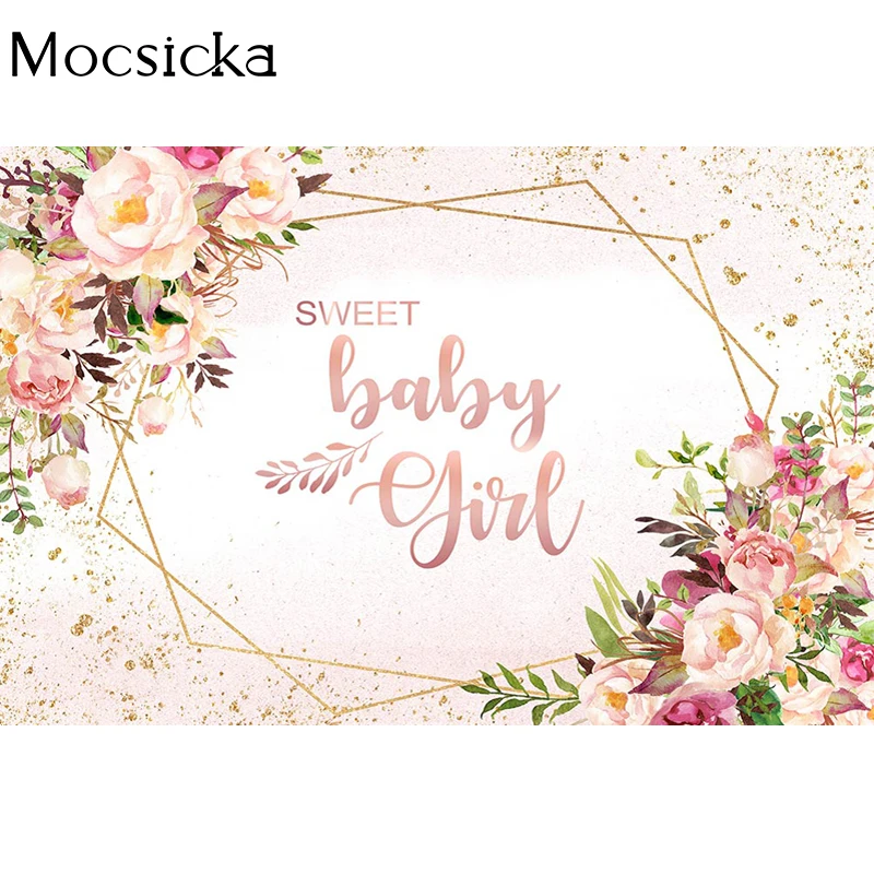 Mocsica – arrière-plan pour photographie de filles, banderole de fond pour photographie de Portrait d'enfant, fleurs roses, points dorés, accessoires de décoration