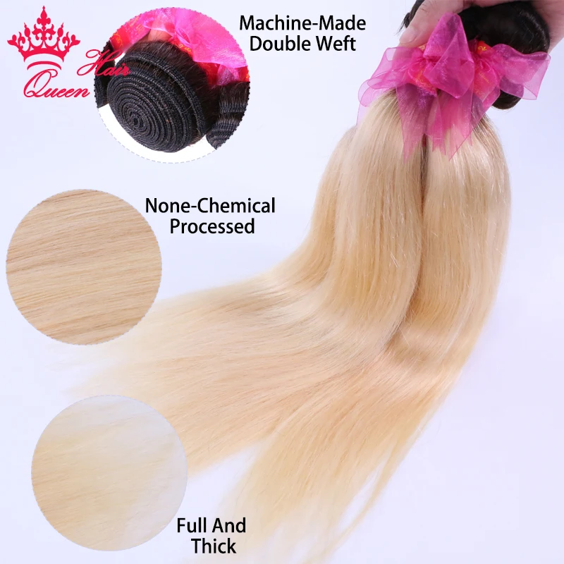 Ombre Honey Blonde 1B 613 Color Human Straight Brazilian Hair  Bundles with Lace Frontal Closure Ear to Ear Fast Shipping