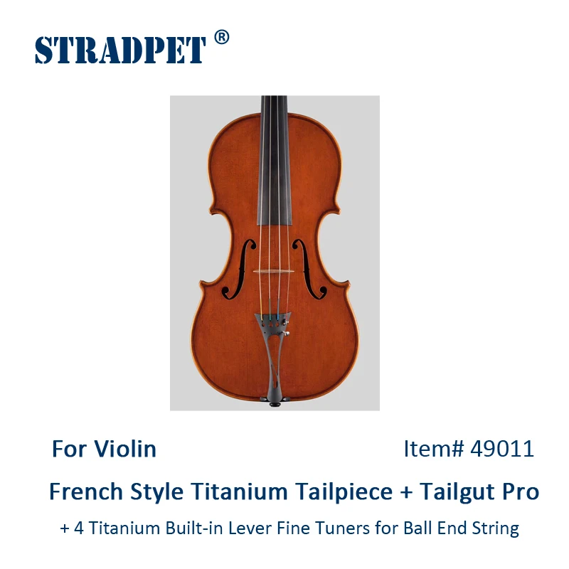 New! STRADPET French Style Titanium Tailpiece Set for Violin with Titanium Tailgut Pro, Optional with or without Fine Tuners