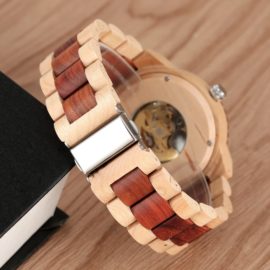 Men\'s Watch Wooden Watches Unique Automatic Business Mechanical Watch Wood Band Clock Skeleton Hollow Watch top Brand Luxury