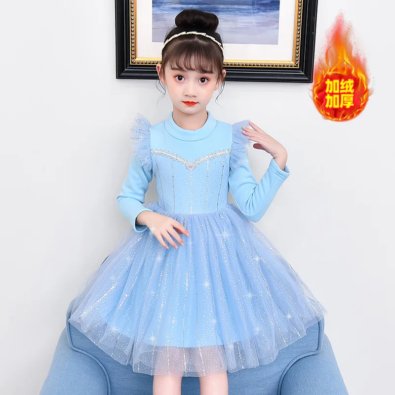 Princess Cute Sequins Lace Elegant Dresses For Kids Children'S Clothes Autumn Winter Girls Warm Dress 2 3 5 6 7 9 10 11 12 Years