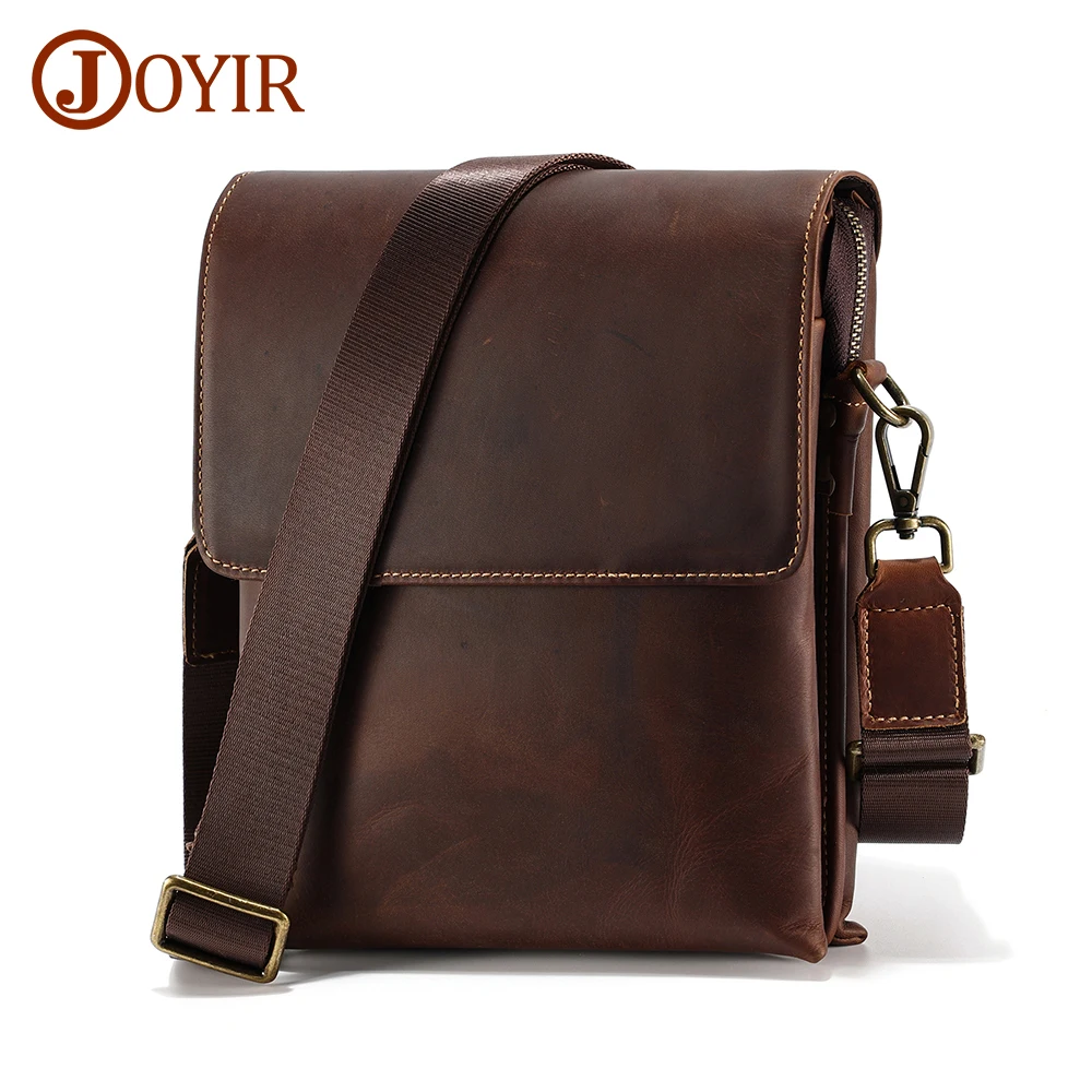 JOYIR Genuine Leather Men\'s Crossbody Shoulder Bags High Quality Vintage Travel Small Messenger Bag for 7.9\