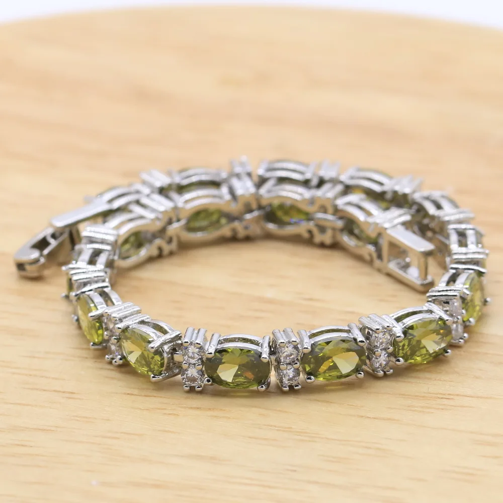 Exquisite 925 Sterling Silver Jewelry Sets For Women Olive Green Zircon Bracelet Earrings Necklace pendant Ring Birthday Gift image 6
