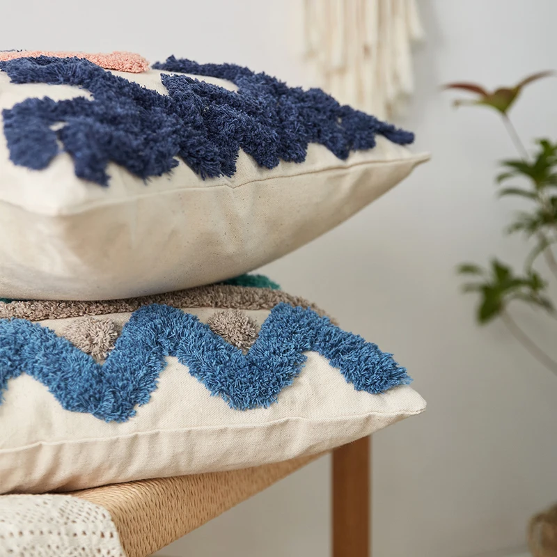 Moroccan Style Cushion Cover Tuft Handmade Pillow Cover 45x45cm/30x50cm Teal Pink Navy  For Sofa Bed  Grey Ivory Diamond Stripe