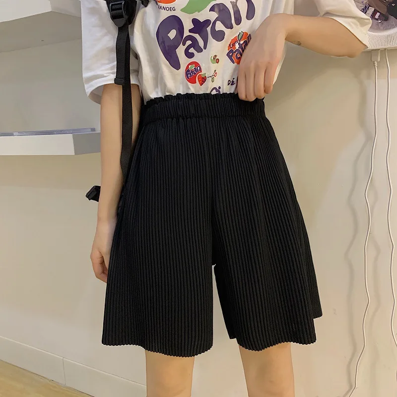 Casual allentato High Street Harajuku pantaloncini elastici in vita moda pantaloncini a pieghe moda coreana abiti estivi a gamba larga per le donne