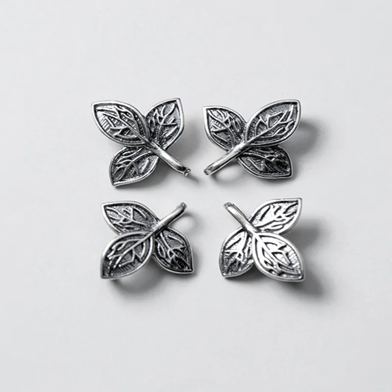 

925 Sterling Silver Double Holes Leaf Connection Charms 11.3x12x4.2mm Woven Cords Bracelets Silver Pendants DIY Jewelrys Bangles