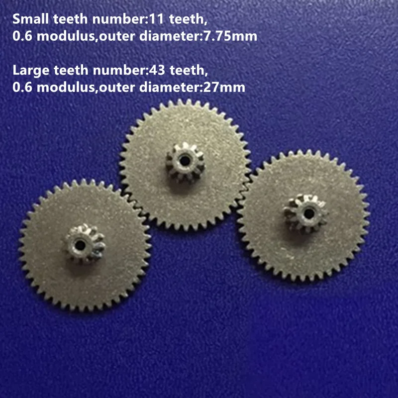 5pcs/lot 0.6 Modulus 11/43 Teeth Bore 2mm Iron Base Double Layer Gears Reduction Gear for Machine Parts