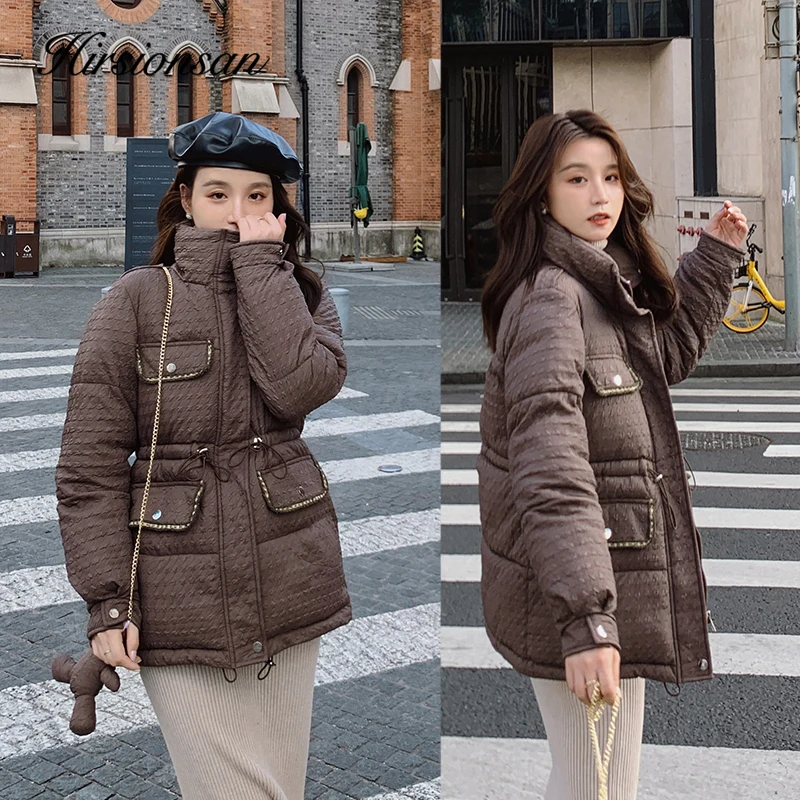 Hirsionsan Elegant Winter Women Padded Parkas 2023 New Korean Quilted Cotton Liner Thick Bubble Coat Trendy Sashes Outerwear