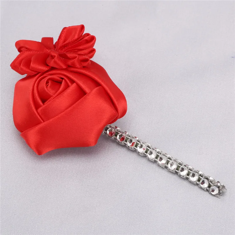 Einfache Bräutigam Bouton Groomsmen Hochzeit Rose Brosche Revers Pin Männer Anzug Prom Silk Band Zeremonie Blume Ehe XH109