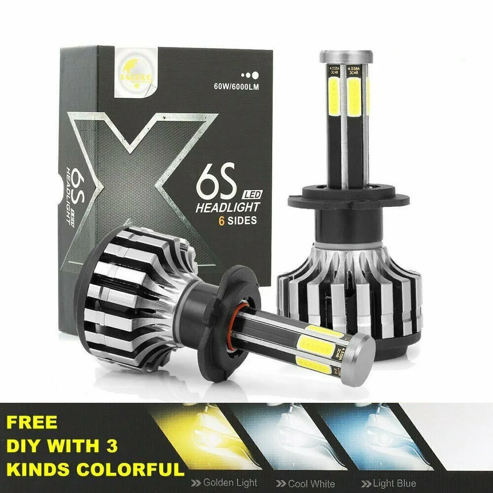 360° 6 side cob H7 led Auto car headlight lamps H4 led 9005 HB3 9006 HB4 H11 H8 Fog lights Bulb 120W diode lamps for cars 12v