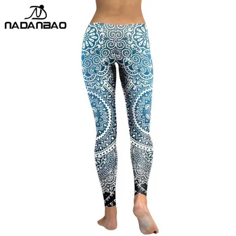 NADANBAO MANDALA Leggings pour femmes Pantalons de fitness Impression de fleurs Leggins d'entraînement de mode Outwear Slim Legin