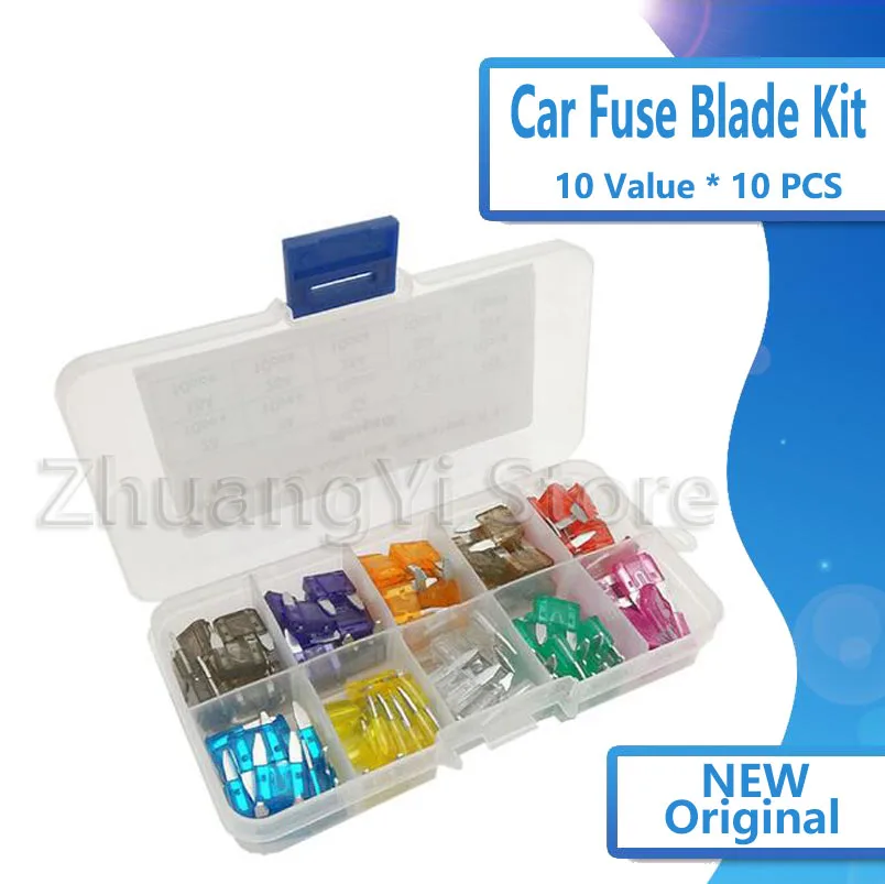 100pcs/lot Mini Auto Fuse 10 Value Car Fuse Blade Kit Assortment with Box 2A 3A 5A 7.5A 10A 15A 20A 25A 30A 35A