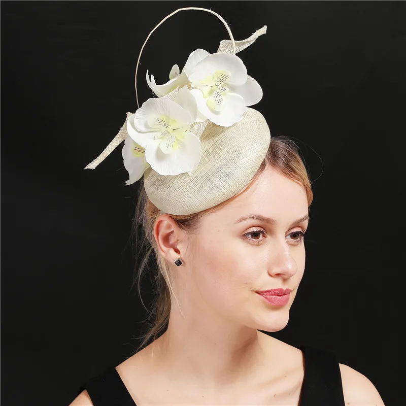 High Quality 4 -Layer Wedding Nice Fascinator Hats Womens Elegant Ladies Event Sinamay Headpiece With Floral Hair Accessories