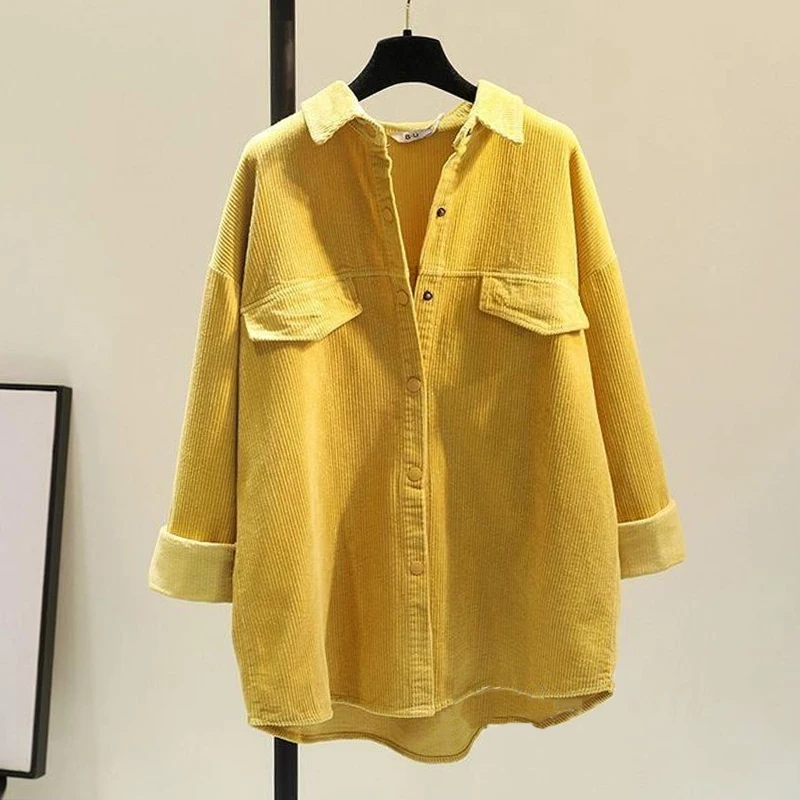 New Women Corduroy Raglan Sleeve Vintage Autumn Blouse Turn-Down Collar Loose Top Covered Button Casual Loose Shirt 5 Color