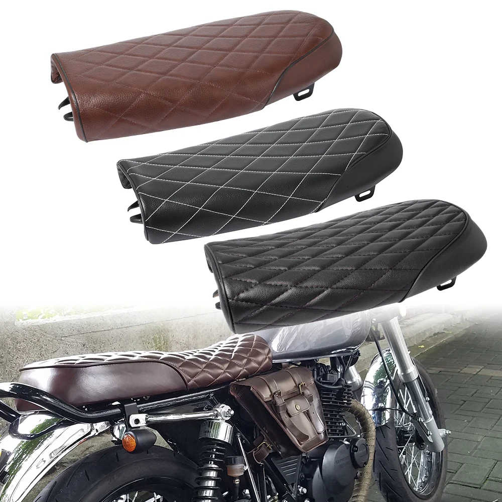 Universal Motorcycle Seat Vintage Brat Hump Saddle Flat Pan Retro Seat Brown Cafe Racer For Honda CB CL CB500 CB550 CB750 Harley