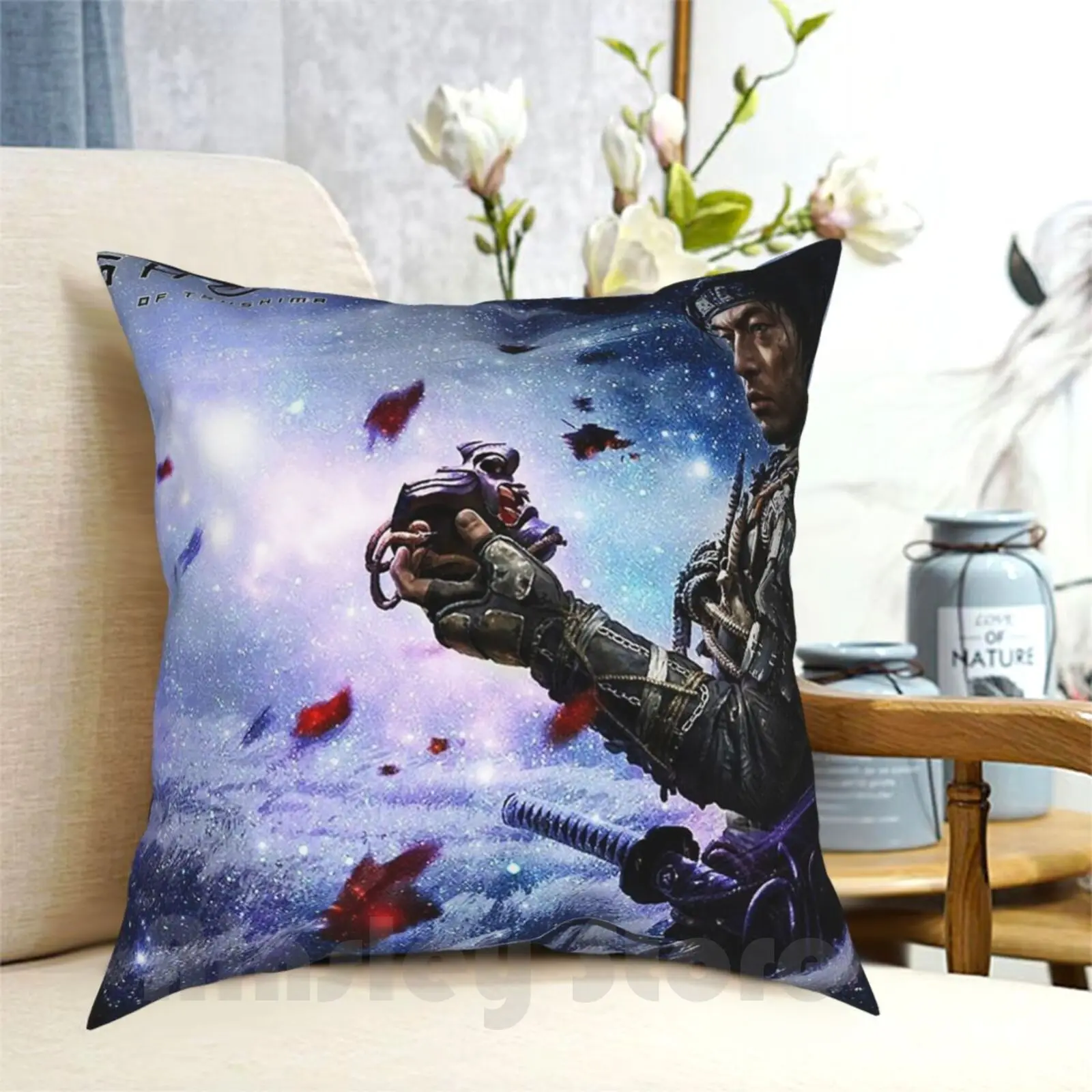 Tsushima Ghost Jin Sakai , Ghost Of Tsushima Pillow Case Printed Home Soft DIY Pillow cover Ghosts Of Tsushima Games Ghost