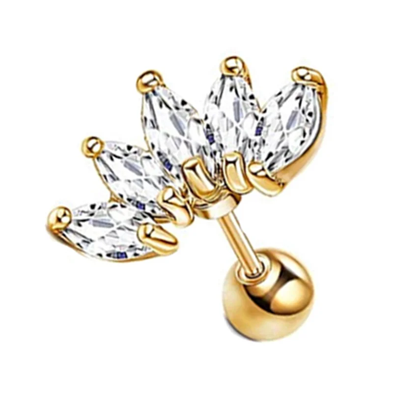 Crystal Flower Tragus Piercing Earring, Flat 16G
