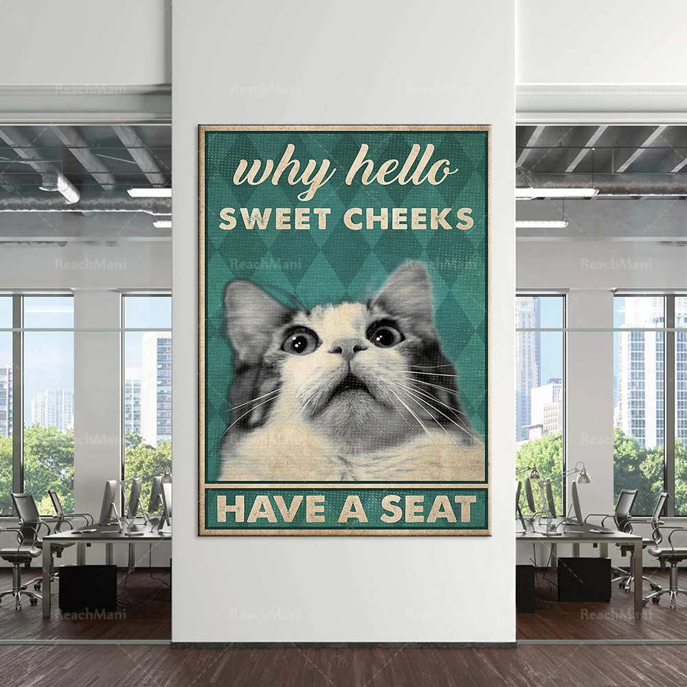 

Why are cats hello sweet cheek poster, wall poster, retro style, funny kitten decoration poster