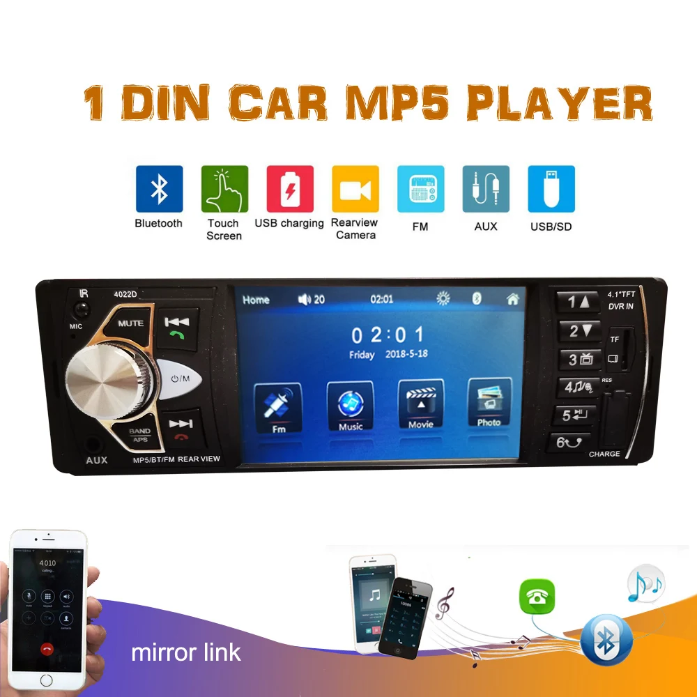 

4.1 inch 12V Bluetooth Car Radio 1 din Car Stereo FM Radio MP3 Audio Player 5V Charger USB SD AUX 1 DIN Autoradio Car Mp5 player