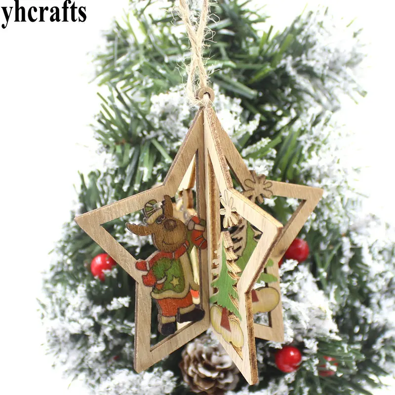 

3PCS/LOT.DIY 3D wood xmas tree hanger Christmas Santa Snowman Elk decoration DIY toys Decorate gifts party favor Ornaments OEM