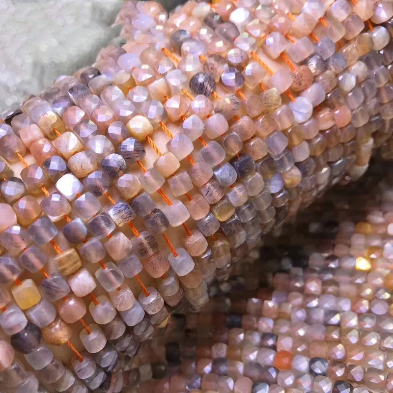 Sunstone  multicolors square faceted  4/5mm for DIY jewelry making  loose beads  FPPJ wholesale beads nature gemstone