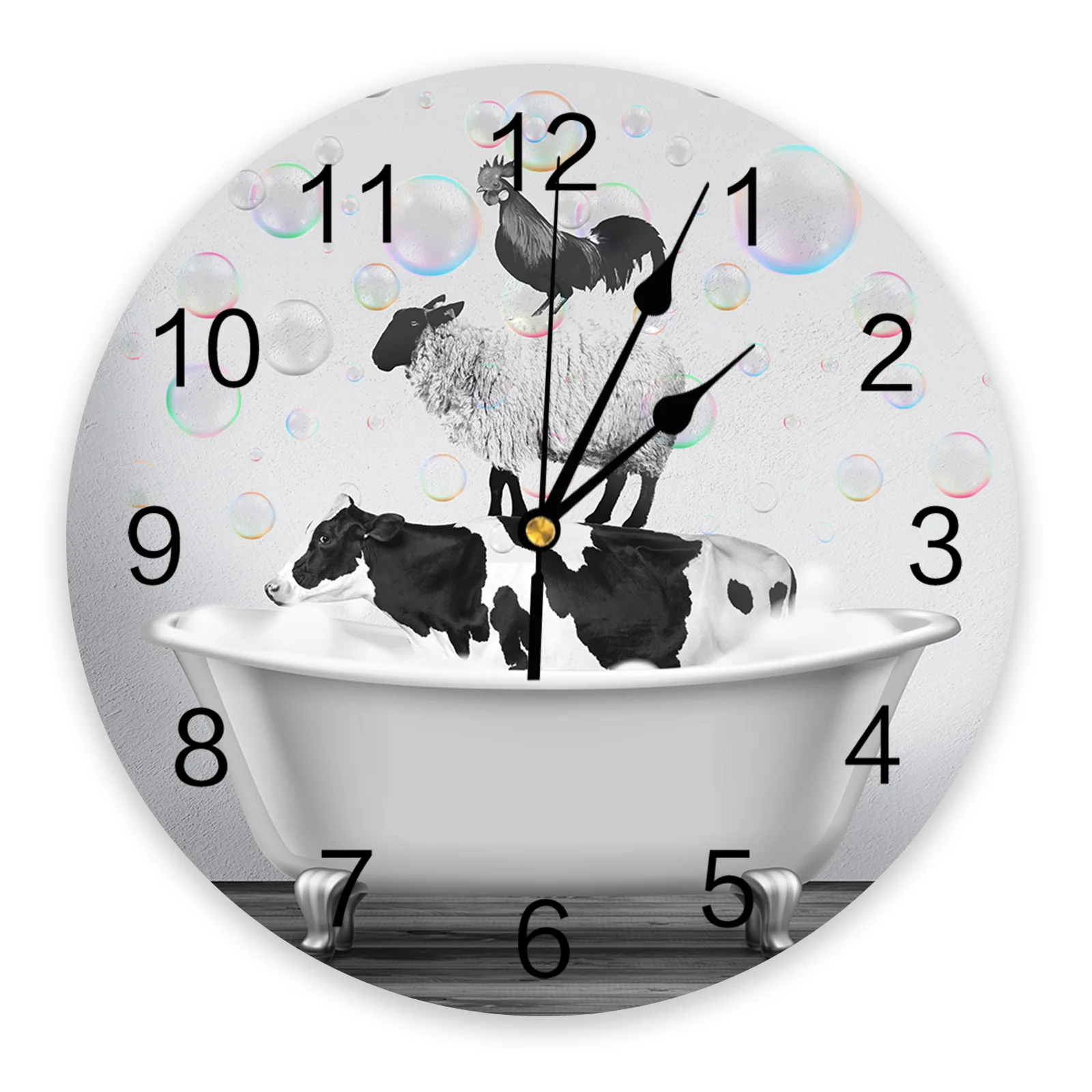 Bathtub Cows Cock Bubbles Wall Clock For Modern Home Decoration Teen Room Living Room Needle Hanging Watch Table Clock