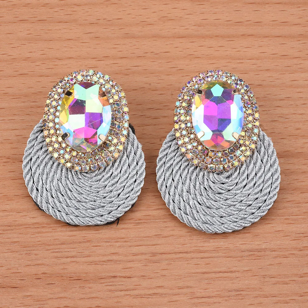 2024 New ZA Round Geometric Statement Big Drop Earrings Women Indian Ethnic Jewelry Luxury Crystal Rhinestoen Large Earrings