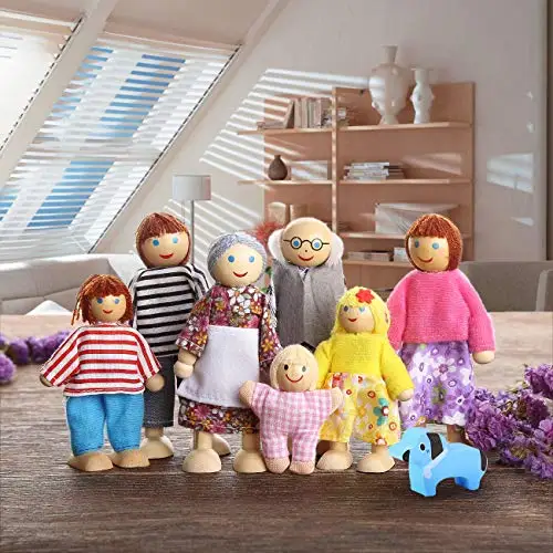 1 Set Wooden Doll Family Furniture House People Wood Puppets Dolls Kid Pretand Play Toys Eye-Hand Coordination Infantis Play Toy